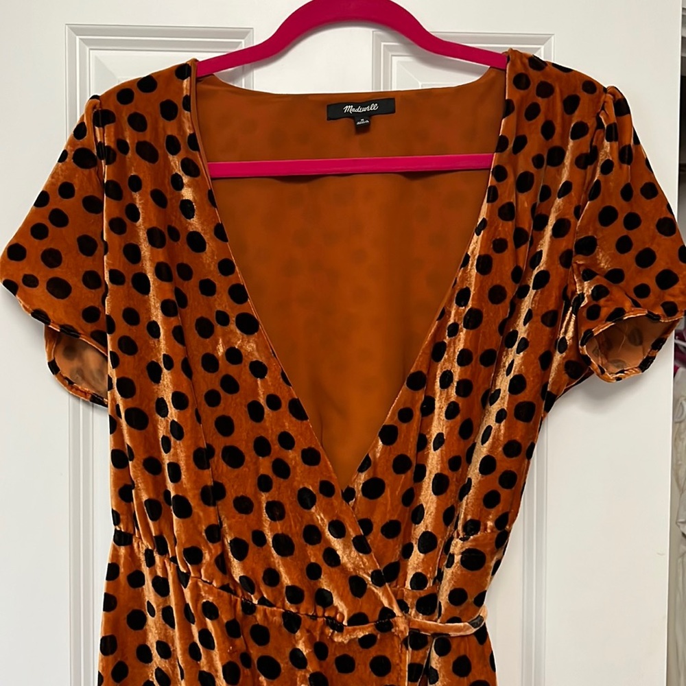Velvet polka dot wrap dress